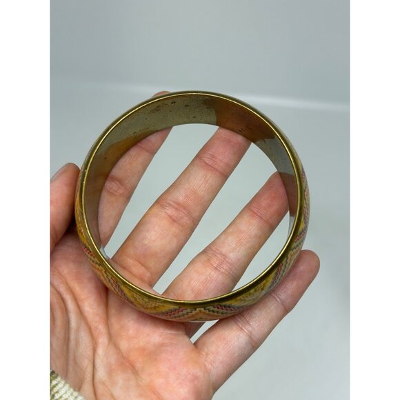 VTG Chevron Zigzag Colorful Rainbow Bangle Bracelet Gold Tone Retro Geometric 3" - Picture 2 of 7